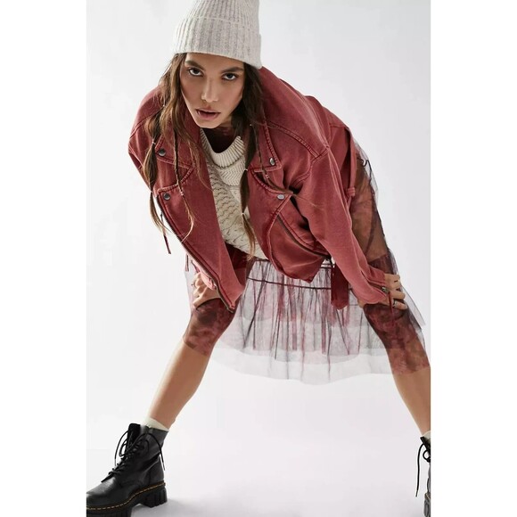 Free People We The Free Rebel Rebel Knit Moto Jacket Top Oversized S NWD 273851